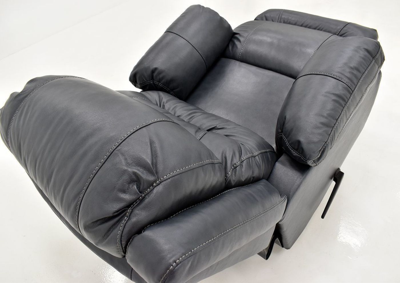 Navy Blue Bellamy Leather Recliner by Franklin Furniture, Showing the Angle View From the Back in a Fully Reclined Position, Made in the USA | Home Furniture Plus Bedding