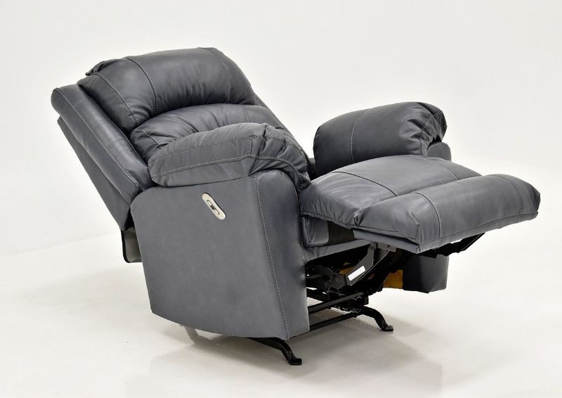 Navy Blue Bellamy POWER Leather Recliner Set by Franklin Furniture, Showing the Angle View in a Fully Reclined Position, Made in the USA | Home Furniture Plus Bedding