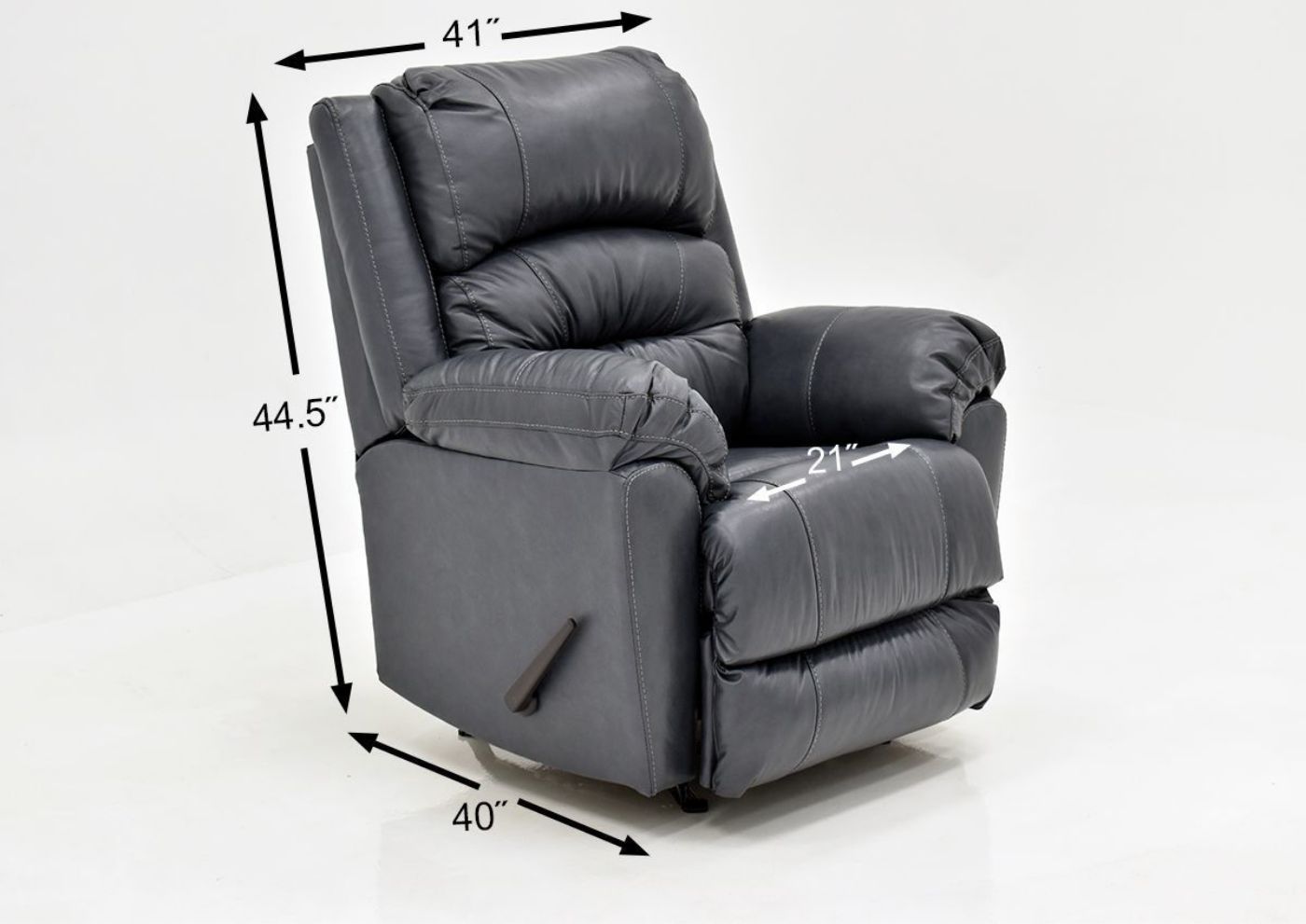 Navy Blue Bellamy Leather Reclining Sofa Set by Franklin Furniture, Showing the Recliner Dimensions, Made in the USA | Home Furniture Plus Bedding