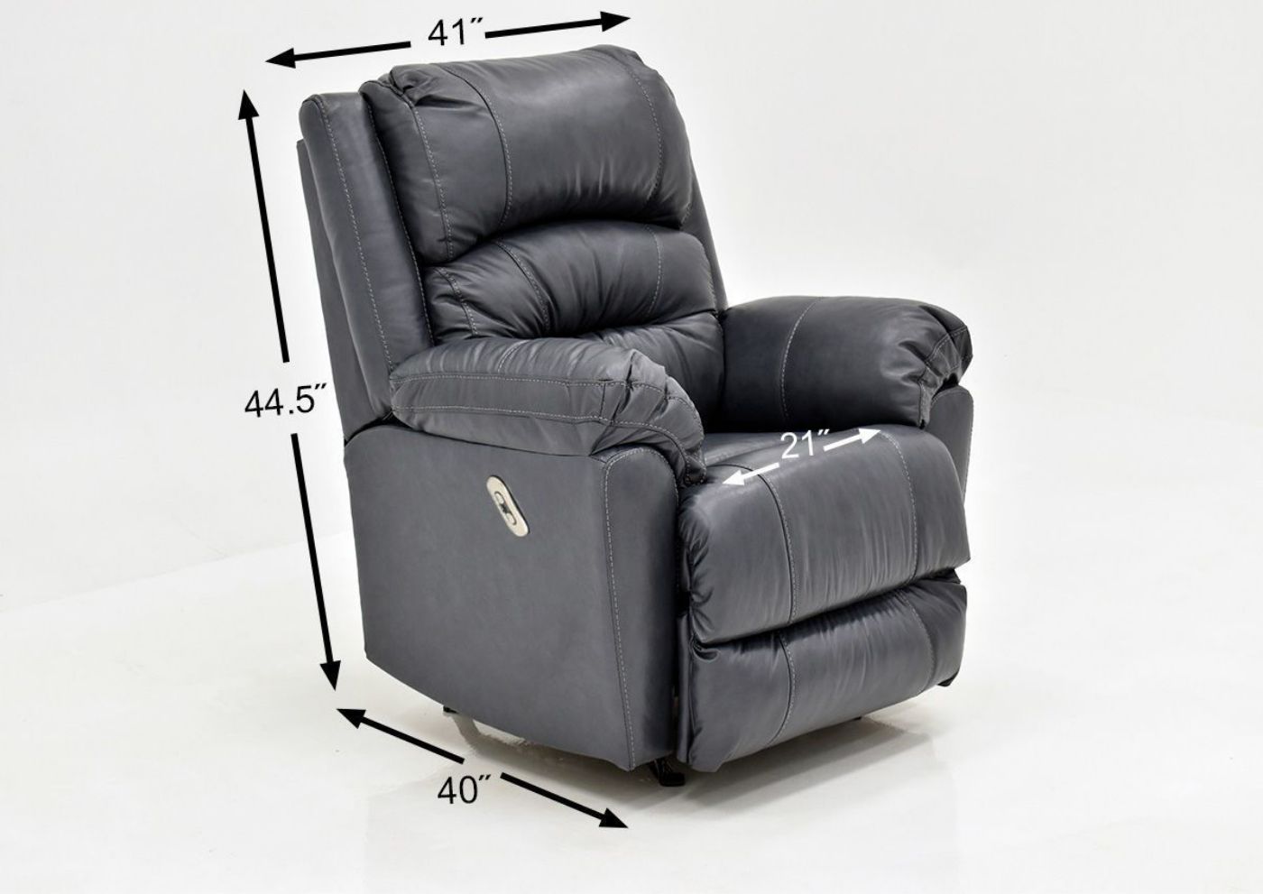 Navy Blue Bellamy POWER Reclining Leather Sofa Set by Franklin Furniture, Showing the Recliner Dimensions, Made in the USA | Home Furniture Plus Bedding
