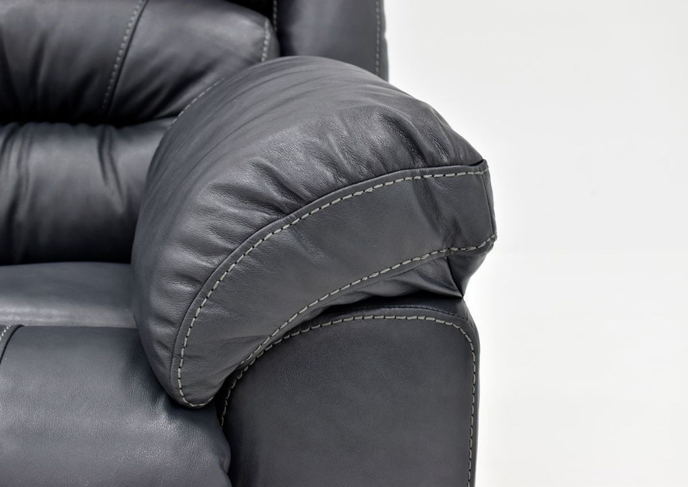 Navy Blue Bellamy POWER Reclining Leather Sofa Set by Franklin Furniture, Showing the Pillow Arm Detail, Made in the USA | Home Furniture Plus Bedding
