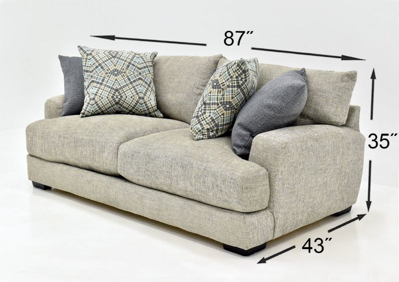 Light Gray Crosby Sofa by Franklin Furniture Showing the Dimensions, Made in the USA | Home Furniture Plus Bedding