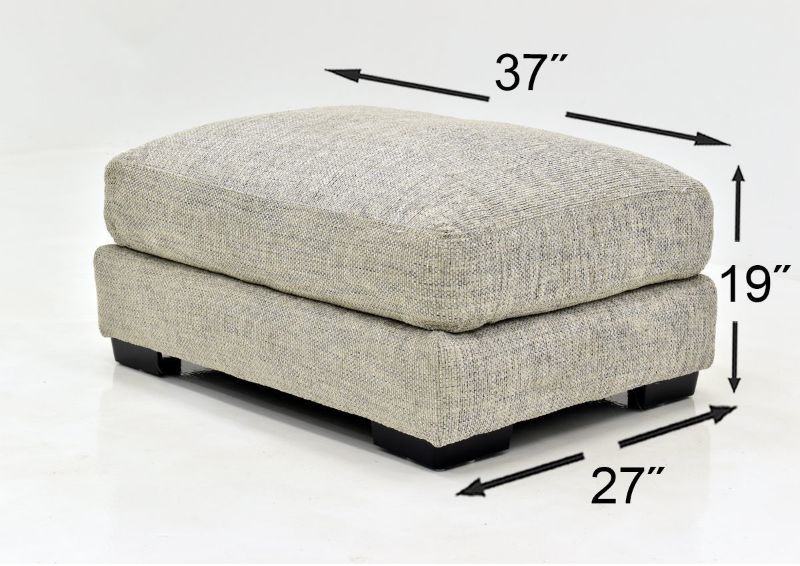 Light Gray Crosby Ottoman by Franklin Furniture Showing the Dimensions, Made in the USA | Home Furniture Plus Bedding