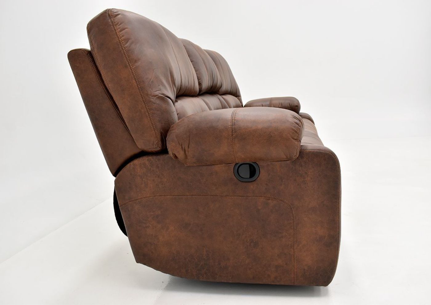 Warm Pecan Brown Gallagher Reclining Sofa by Kinsmen East Showing the Side View | Home Furniture Plus Bedding