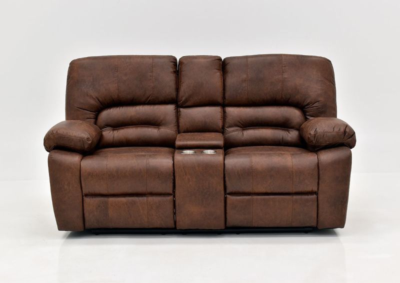 Warm Pecan Brown Gallagher Reclining Loveseat by Kinsmen East Showing a Front View | Home Furniture Plus Bedding