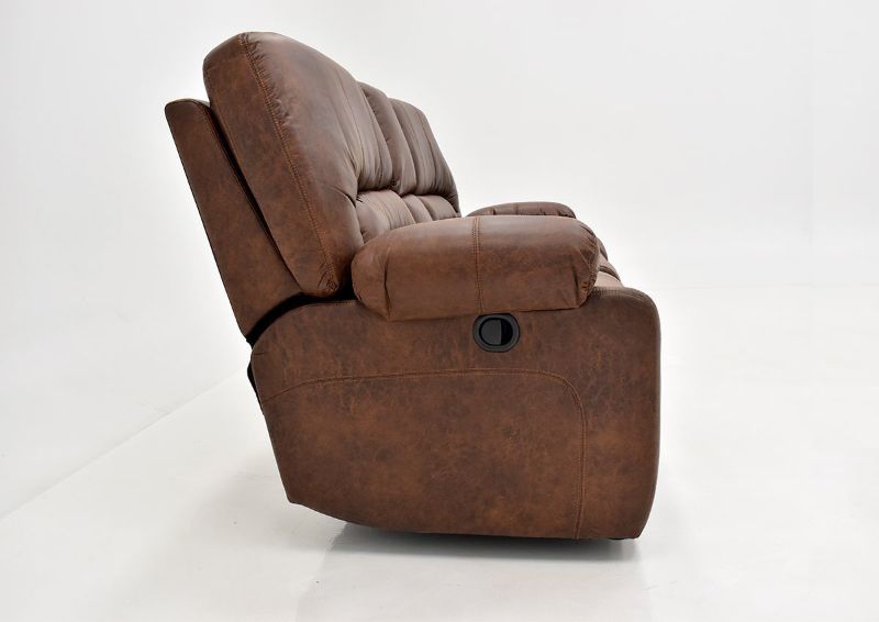 Warm Pecan Brown Gallagher Reclining Loveseat by Kinsmen East Showing the Side View | Home Furniture Plus Bedding