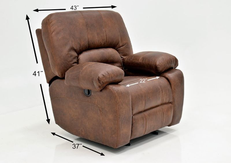 Warm Pecan Brown Gallagher Recliner by Kinsmen East Showing the Dimensions | Home Furniture Plus Bedding