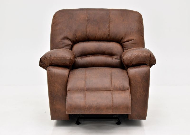 Warm Pecan Brown Gallagher Recliner by Kinsmen East Showing the Front View in a Fully Reclined Position | Home Furniture Plus Bedding