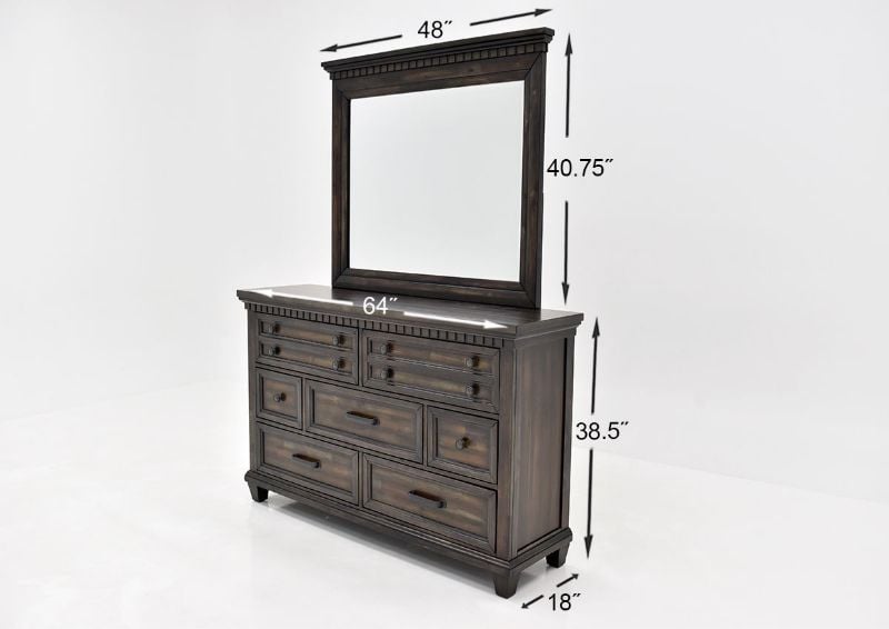 Brown McCabe King Size Bedroom Set by Elements, Showing the Dresser and Mirror Dimensions | Home Furniture Plus Bedding