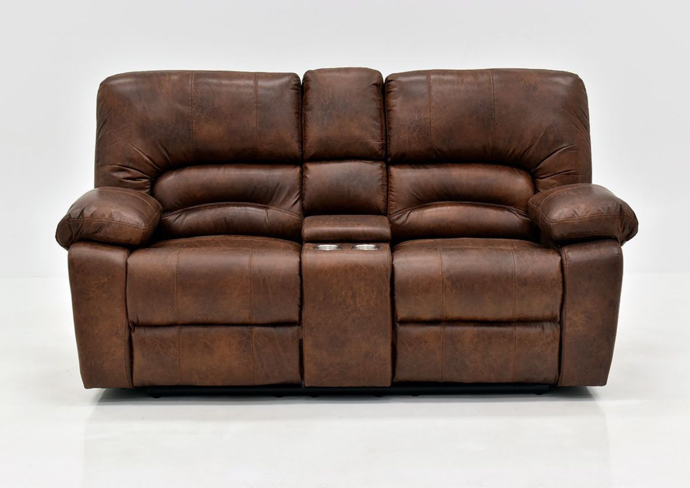 Warm Pecan Brown Gallagher POWER Reclining Loveseat by Kinsmen East, Showing the Front View | Home Furniture Plus Bedding