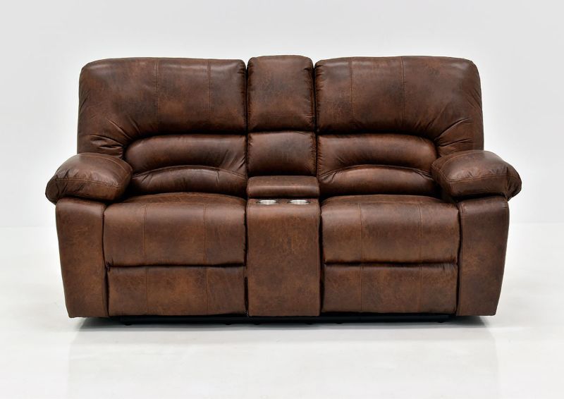 Warm Pecan Brown Gallagher POWER Reclining Loveseat by Kinsmen East, Showing the Front View | Home Furniture Plus Bedding