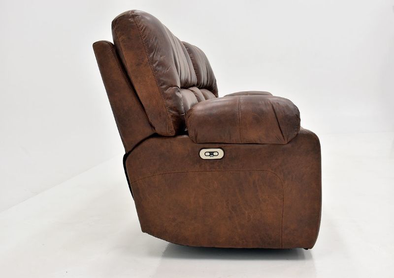 Warm Pecan Brown Gallagher POWER Reclining Loveseat by Kinsmen East, Showing the Side View | Home Furniture Plus Bedding