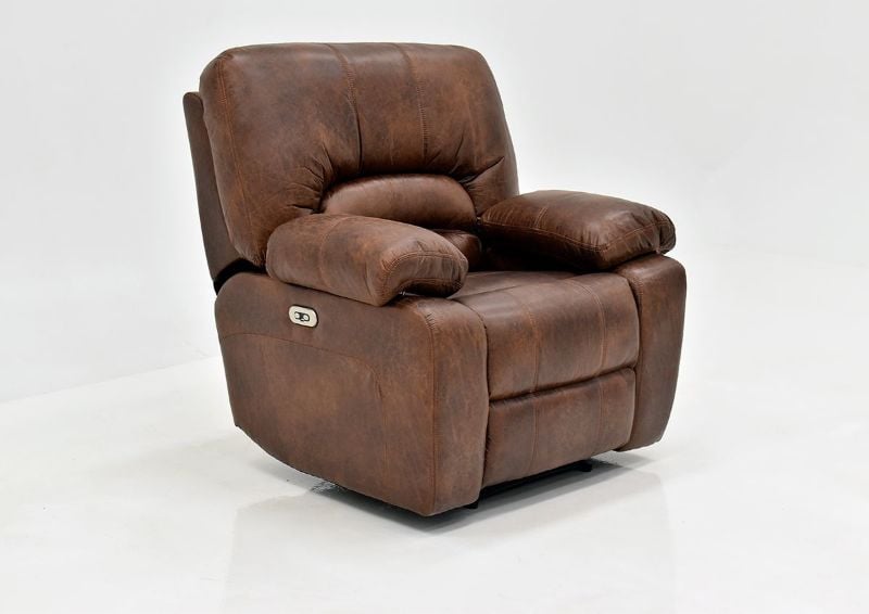 Warm Pecan Brown Gallagher POWER Recliner by Kinsmen East, Showing the Angle View | Home Furniture Plus Bedding