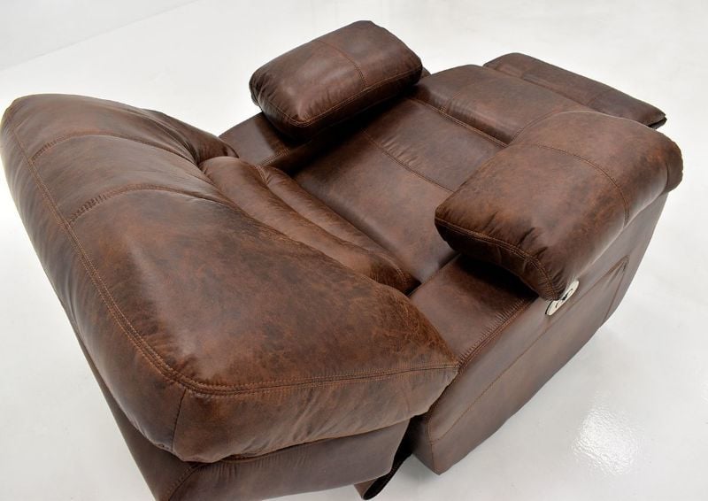 Warm Pecan Brown Gallagher POWER Recliner by Kinsmen East, Showing the Angle View From the Back Fully Reclined | Home Furniture Plus Bedding
