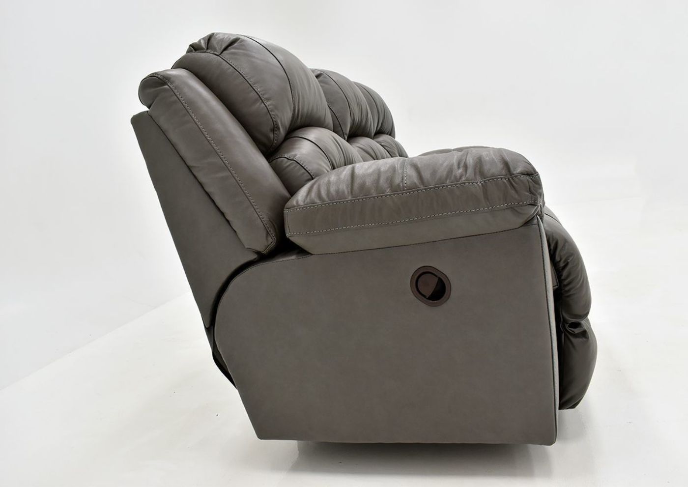 Gray Bellamy Leather Reclining Sofa by Franklin Furniture, Showing the Side View, Made in the USA | Home Furniture Plus Bedding