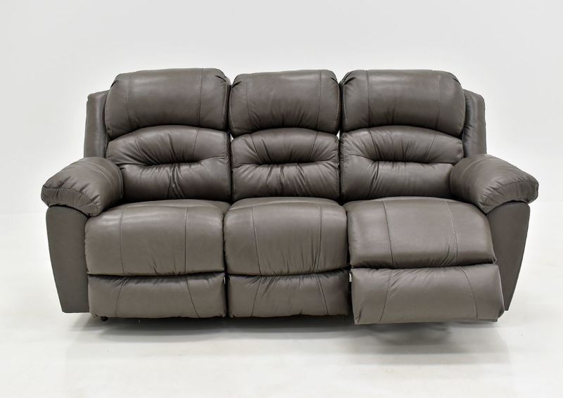 Gray Bellamy Leather Reclining Sofa by Franklin Furniture, Showing the Front View With One Recliner Open, Made in the USA | Home Furniture Plus Bedding