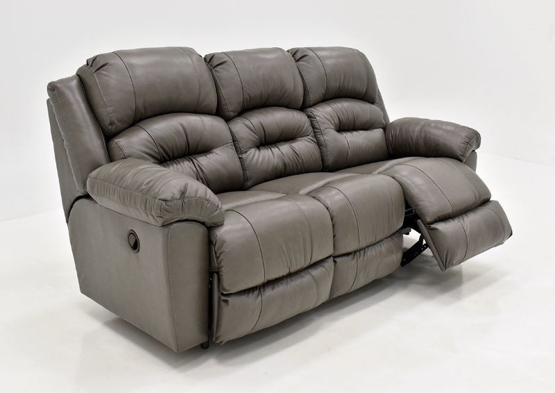 Gray Bellamy Leather Reclining Sofa by Franklin Furniture, Showing the Angle View With One Recliner Open, Made in the USA | Home Furniture Plus Bedding