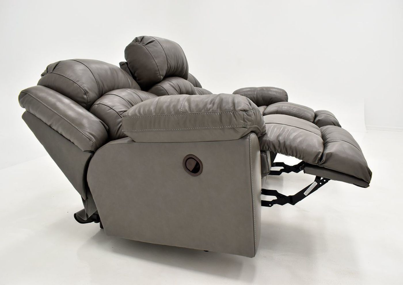 Gray Bellamy Leather Reclining Sofa by Franklin Furniture, Showing the Side View in a Fully Reclined Position, Made in the USA | Home Furniture Plus Bedding