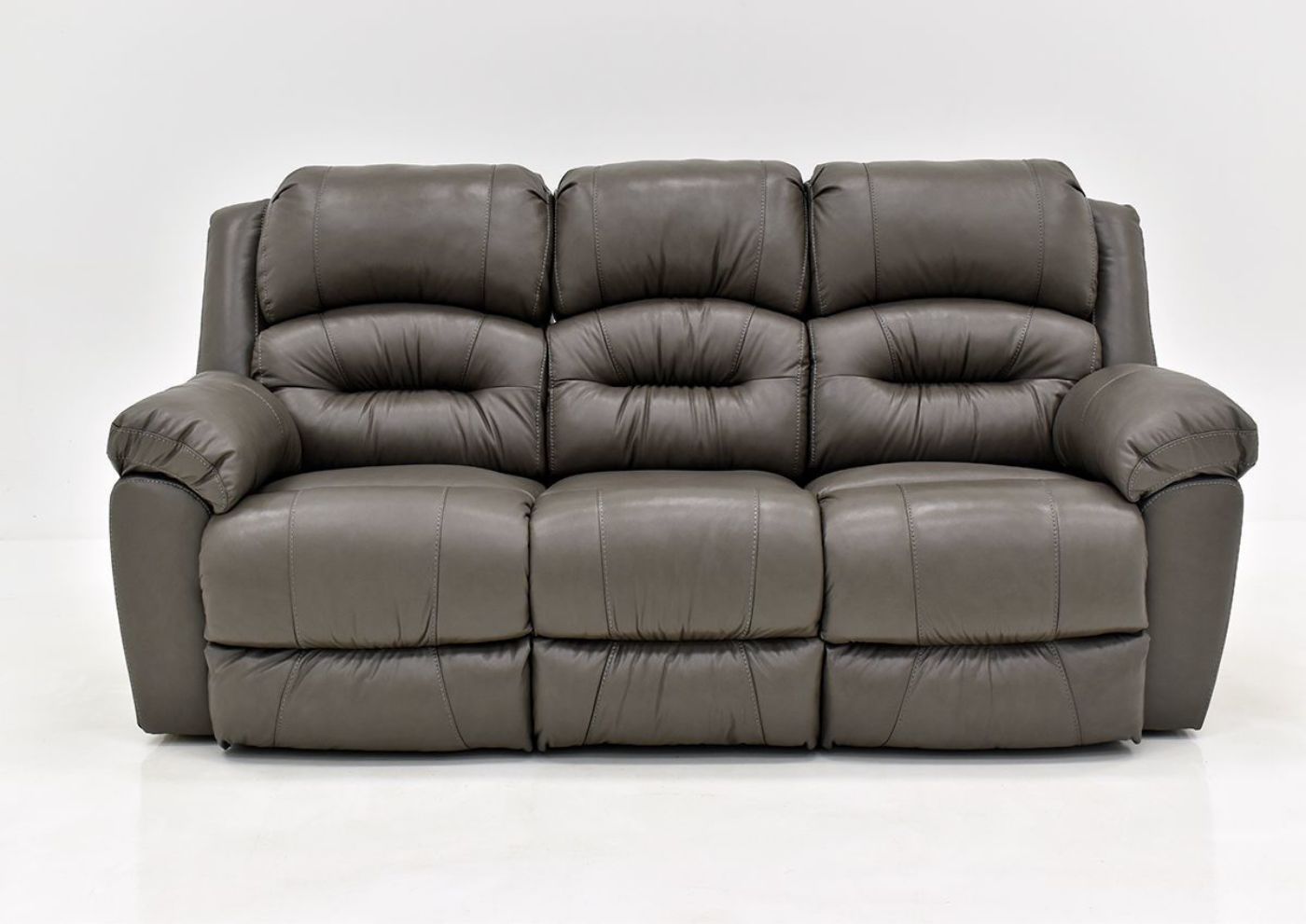 Gray Bellamy POWER Reclining Leather Sofa by Franklin Furniture, Showing the Front View, Made in the USA | Home Furniture Plus Bedding
