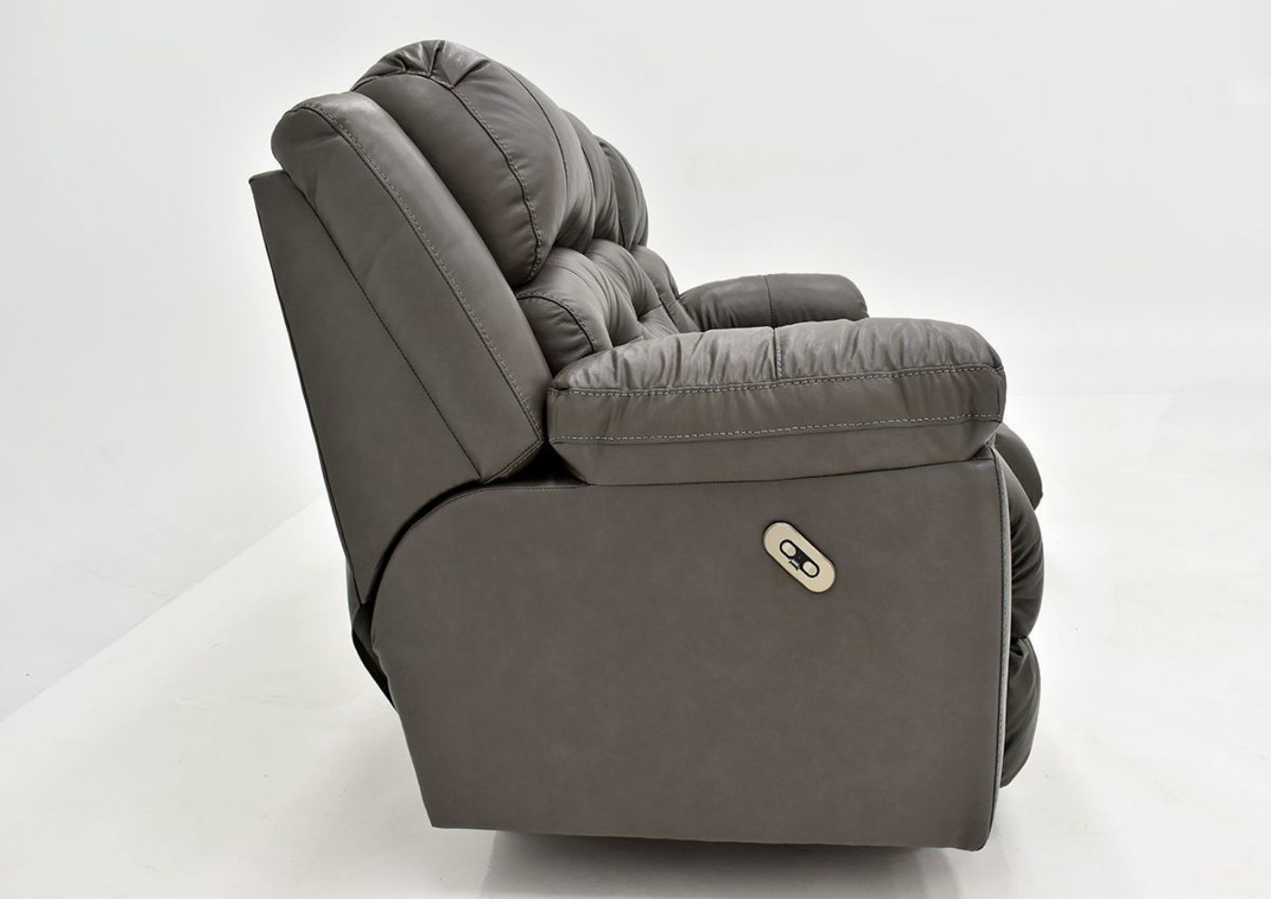 Gray Bellamy POWER Reclining Leather Sofa by Franklin Furniture, Showing the Side View, Made in the USA | Home Furniture Plus Bedding