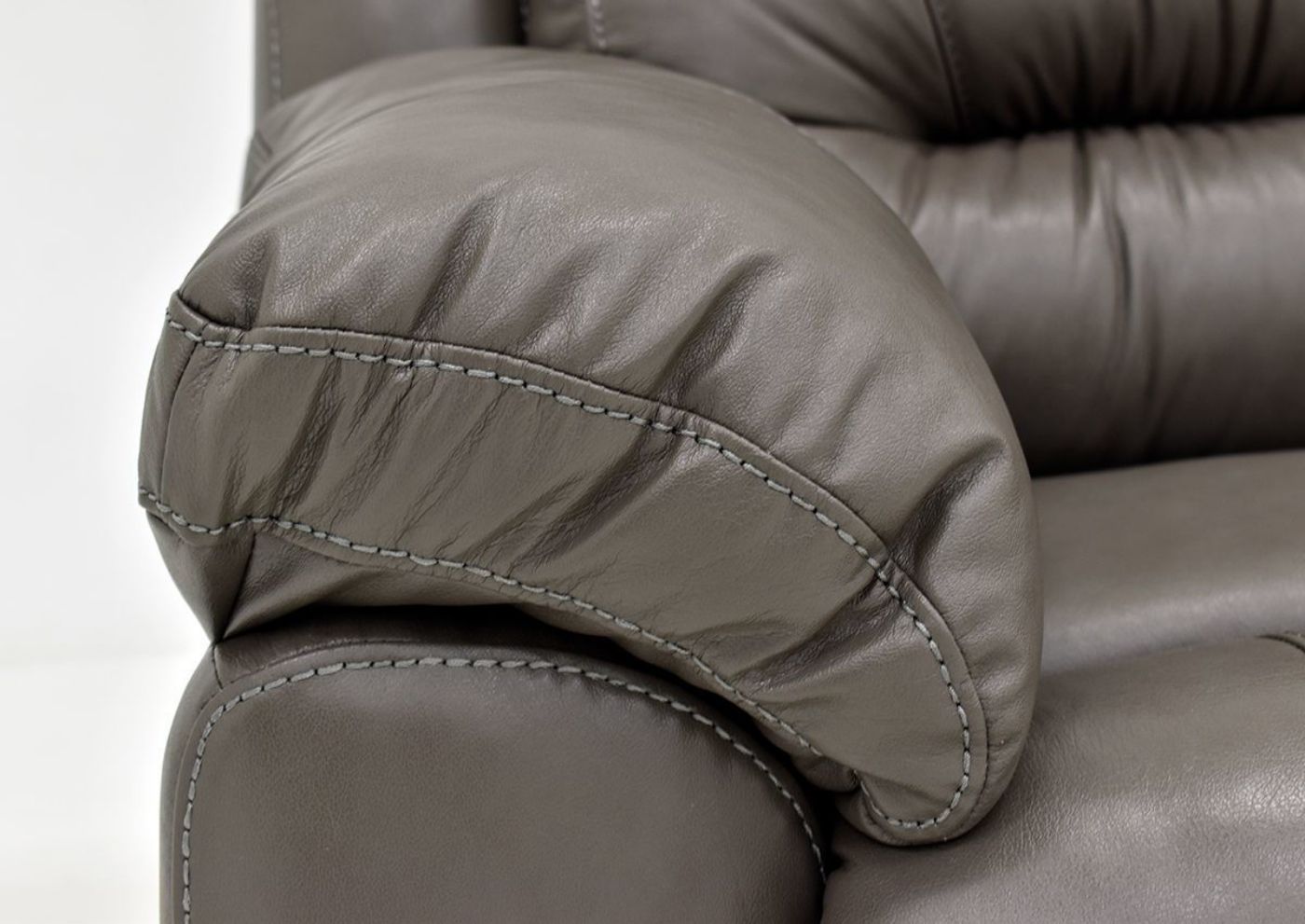 Gray Bellamy POWER Reclining Leather Sofa by Franklin Furniture, Showing the Pillow Arm Detail, Made in the USA | Home Furniture Plus Bedding