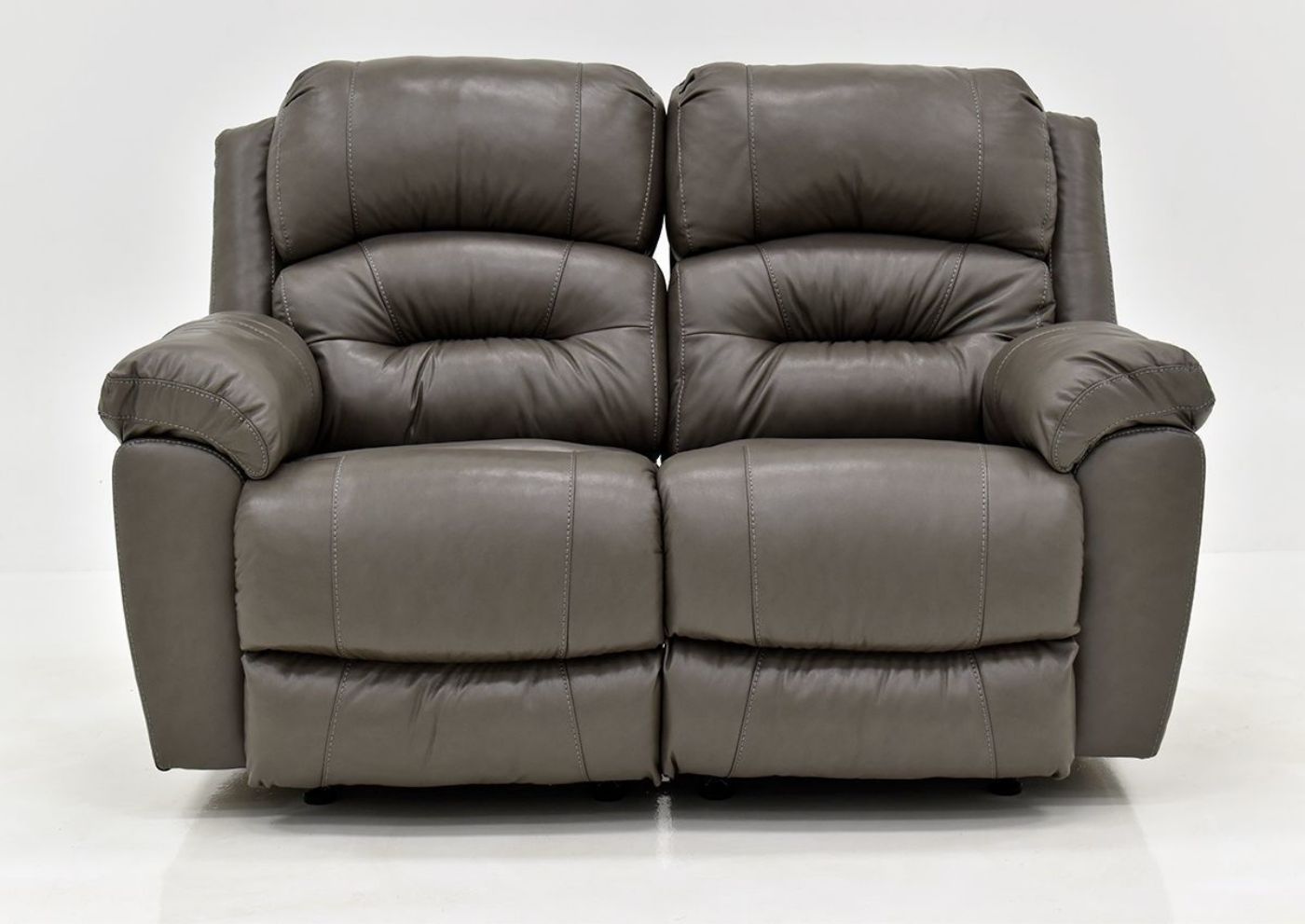Gray Bellamy Leather Reclining Loveseat by Franklin Furniture, Showing the Front View, Made in the USA | Home Furniture Plus Bedding