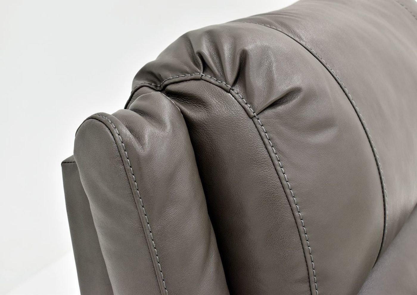 Gray Bellamy Leather Reclining Loveseat by Franklin Furniture, Showing the Upholstery Detail, Made in the USA | Home Furniture Plus Bedding