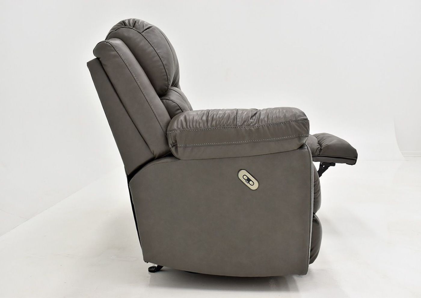 Gray Bellamy POWER Reclining Leather Loveseat by Franklin Furniture, Showing the Side View, Made in the USA | Home Furniture Plus Bedding