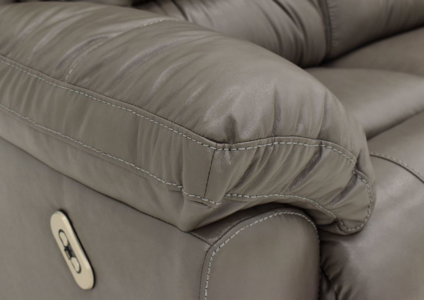 Gray Bellamy POWER Reclining Leather Loveseat by Franklin Furniture, Showing the Pillow Arm Detail, Made in the USA | Home Furniture Plus Bedding