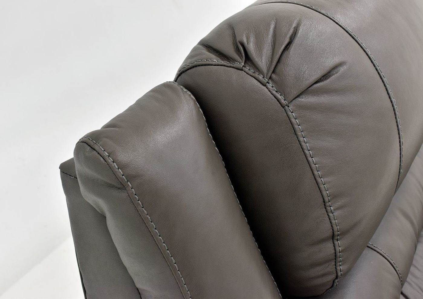 Gray Bellamy POWER Reclining Leather Loveseat by Franklin Furniture, Showing the Upholstery Detail, Made in the USA | Home Furniture Plus Bedding