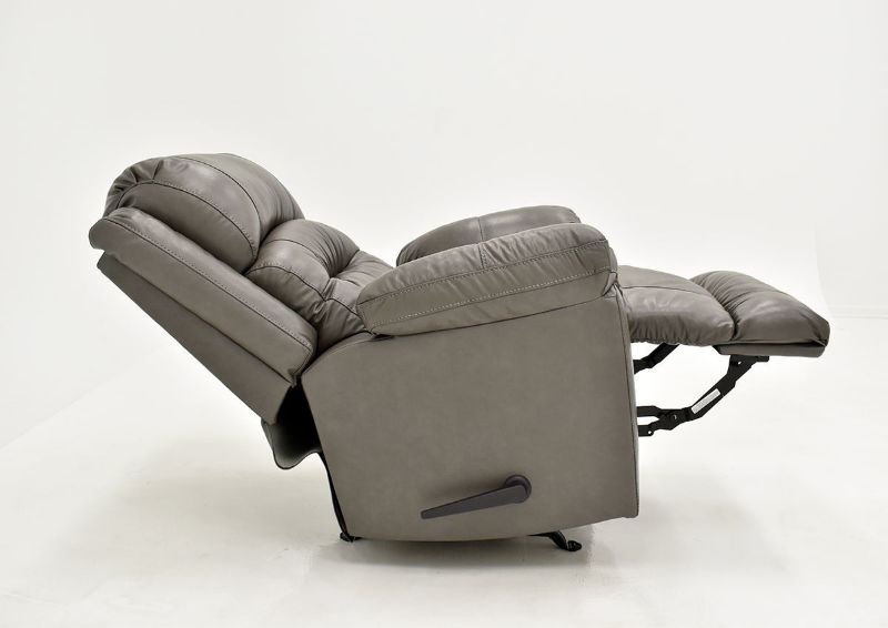 Gray Bellamy Leather Recliner by Franklin Furniture, Showing the Side View in a Fully Reclined Position, Made in the USA | Home Furniture Plus Bedding