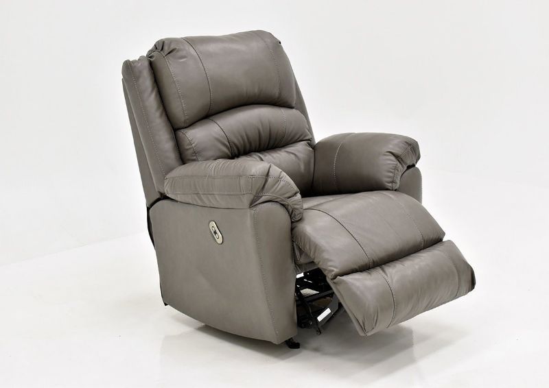 Gray Bellamy POWER Leather Recliner Set by Franklin Furniture, Showing the Angle View With the Recliner Open, Made in the USA | Home Furniture Plus Bedding