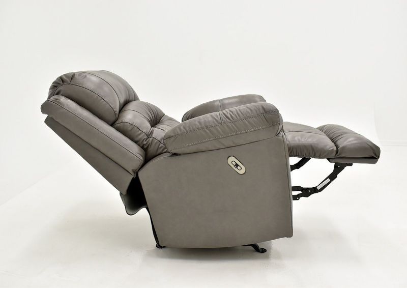 Gray Bellamy POWER Leather Recliner Set by Franklin Furniture, Showing the Side View in a Fully Reclined Position, Made in the USA | Home Furniture Plus Bedding