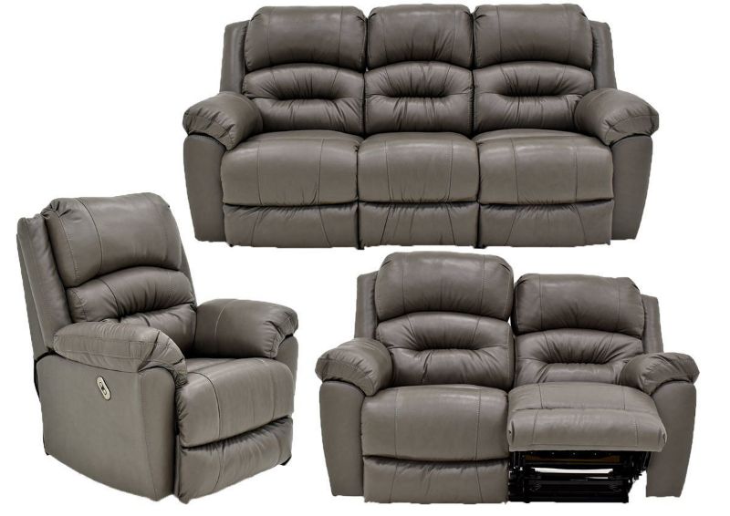 Gray Bellamy POWER Reclining Leather Sofa Set by Franklin Furniture, Showing the Group, Made in the USA | Home Furniture Plus Bedding