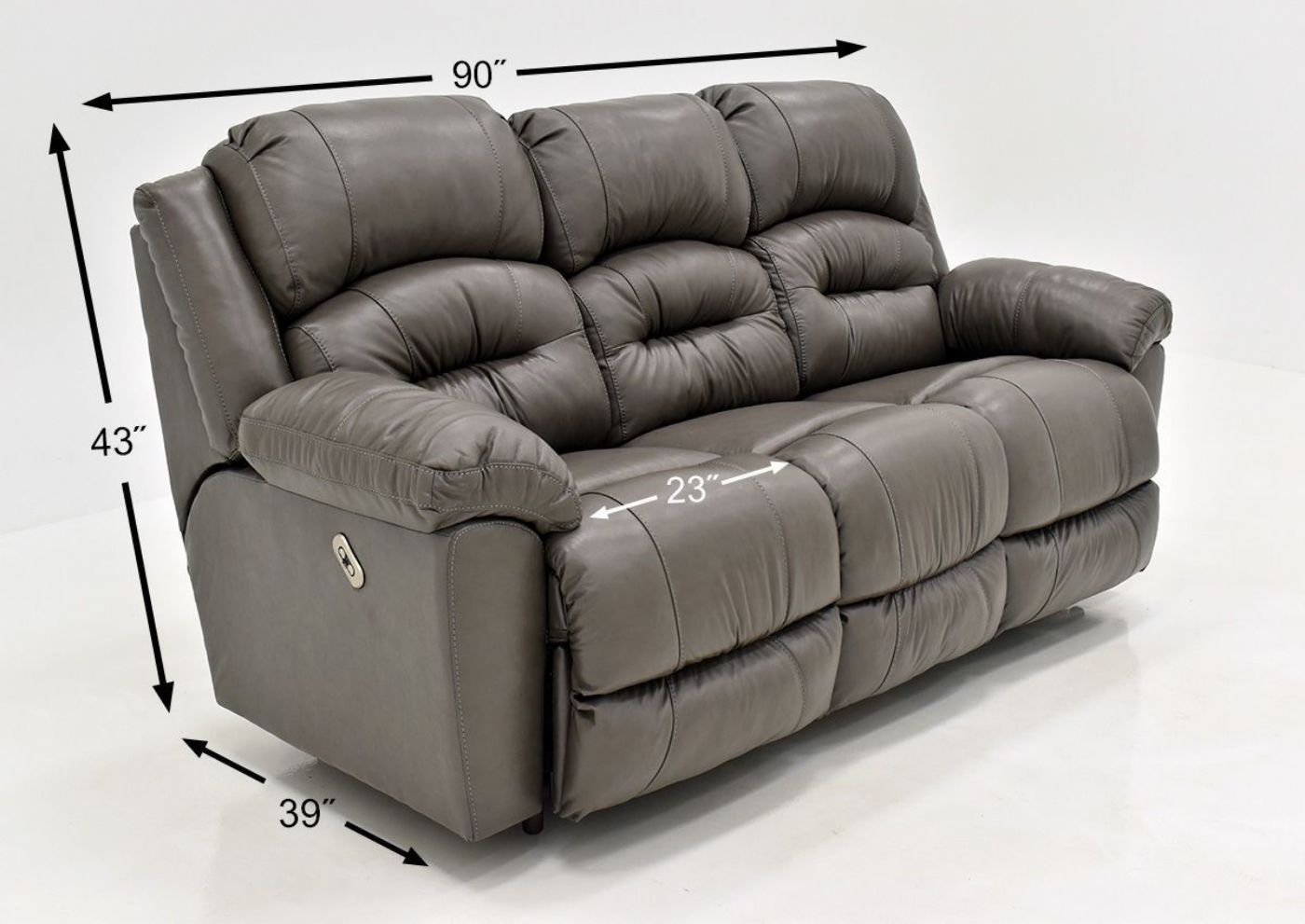 Gray Bellamy POWER Reclining Leather Sofa Set by Franklin Furniture, Showing the Sofa Dimensions, Made in the USA | Home Furniture Plus Bedding