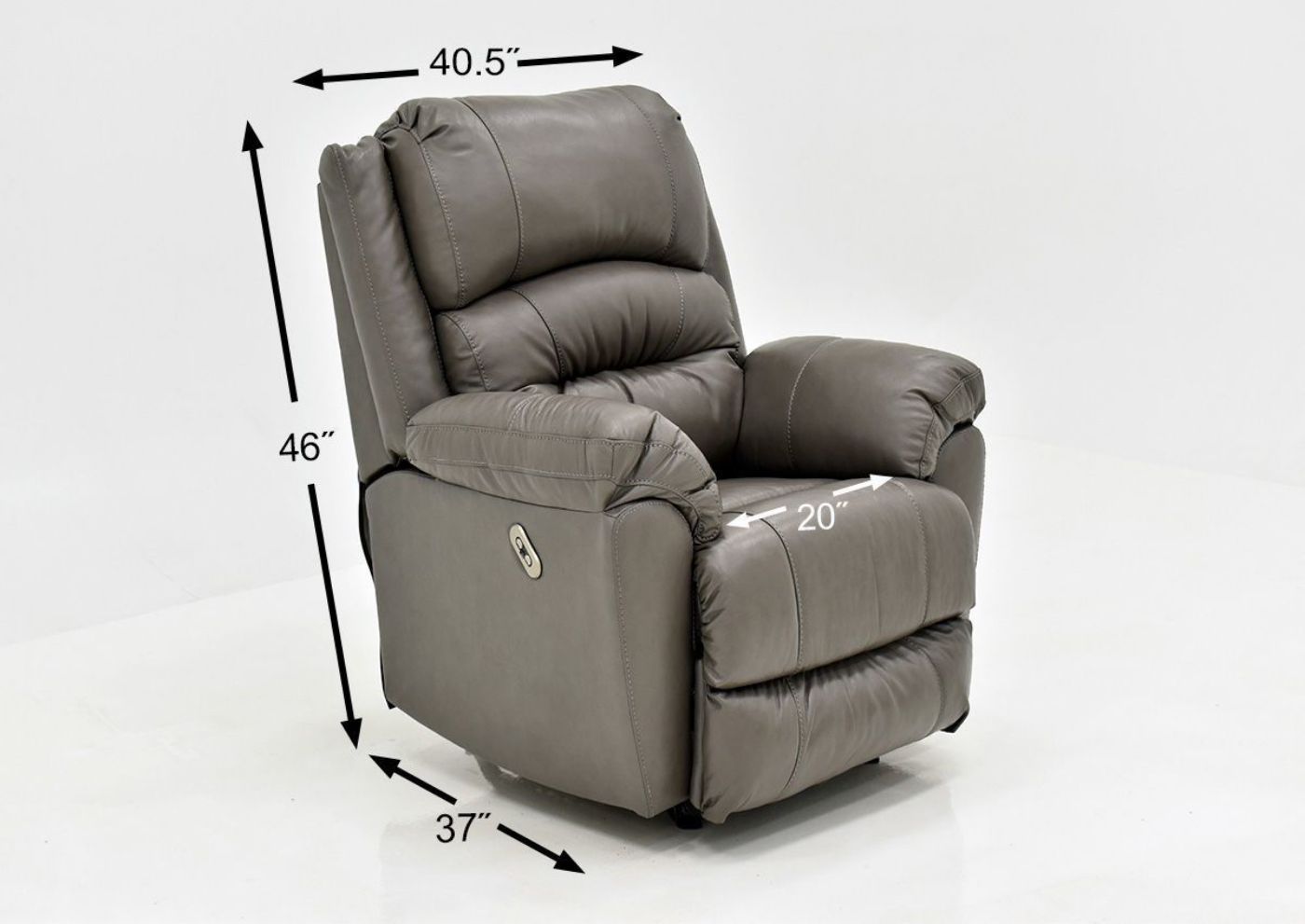 Gray Bellamy POWER Reclining Leather Sofa Set by Franklin Furniture, Showing the Recliner Dimensions, Made in the USA | Home Furniture Plus Bedding