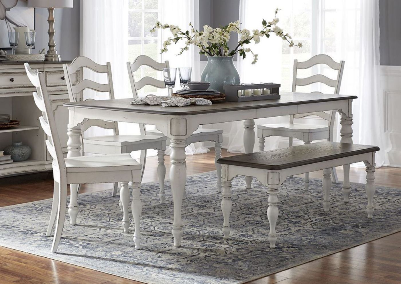 Picture of Magnolia Manor Dining Table Set with Bench - White