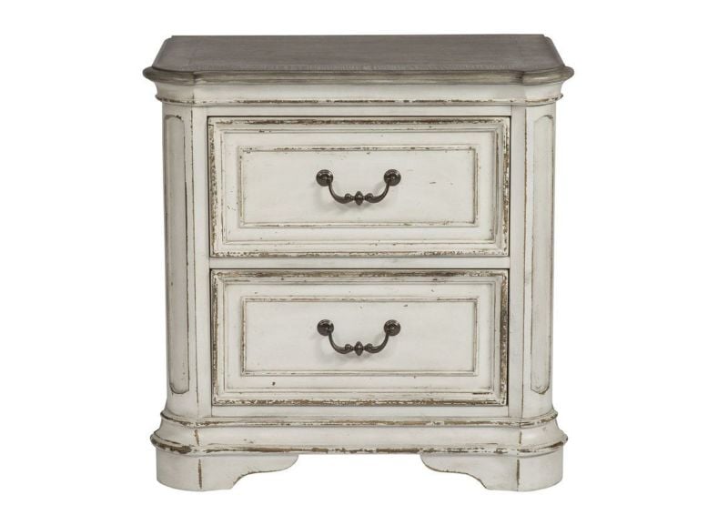 Antique White Magnolia Manor 2 Drawer Nightstand by Liberty Furniture Showing the Front View | Home Furniture Plus Bedding