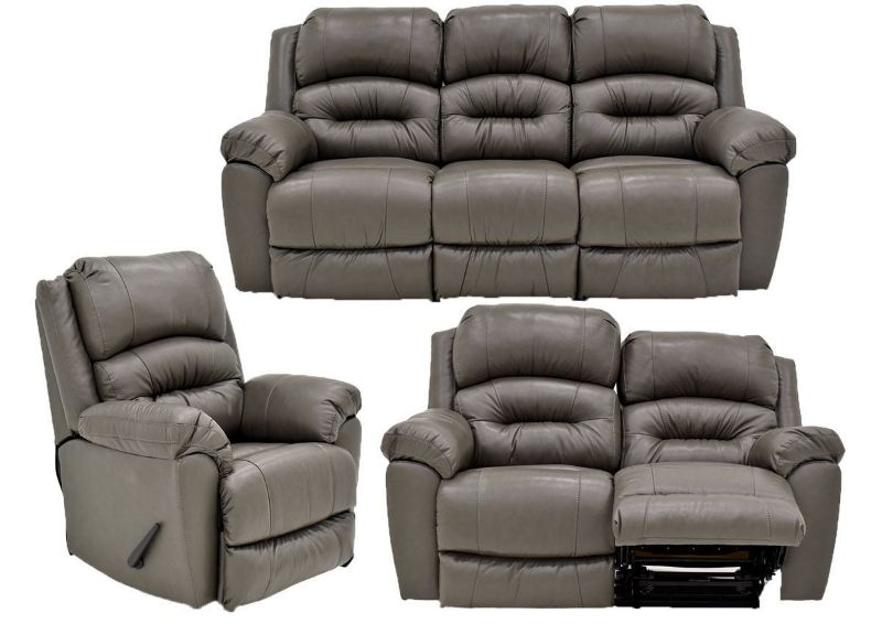 Gray Bellamy Leather Reclining Sofa Set by Franklin Furniture, Showing the Group, Made in the USA | Home Furniture Plus Bedding