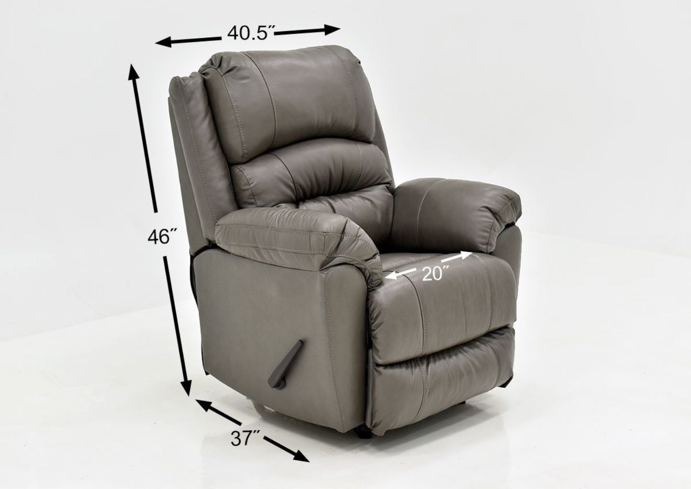 Gray Bellamy Leather Reclining Sofa Set by Franklin Furniture, Showing the Recliner Dimensions, Made in the USA | Home Furniture Plus Bedding