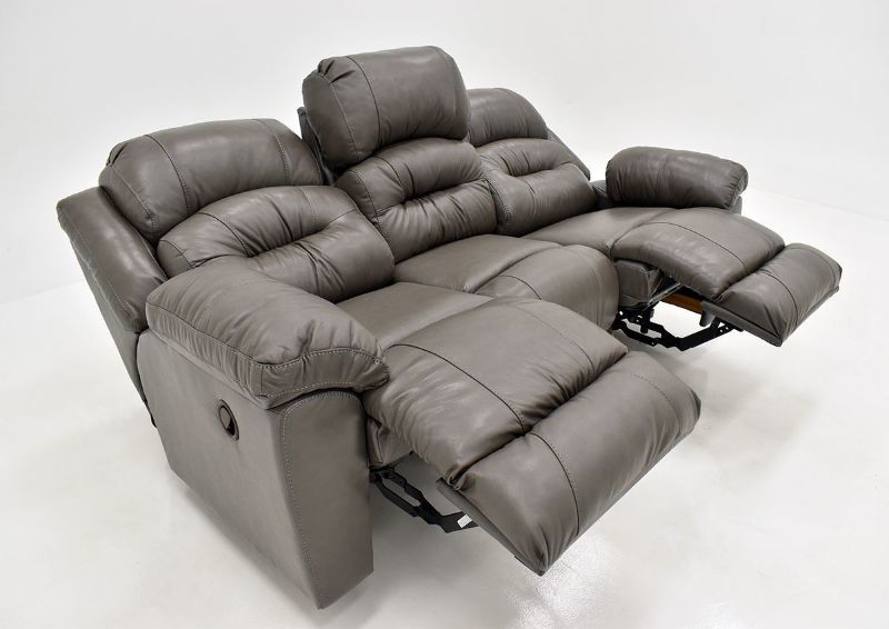 Gray Bellamy Leather Reclining Sofa Set by Franklin Furniture, Showing the Sofa at an Angle in a Fully Reclining Position, Made in the USA | Home Furniture Plus Bedding