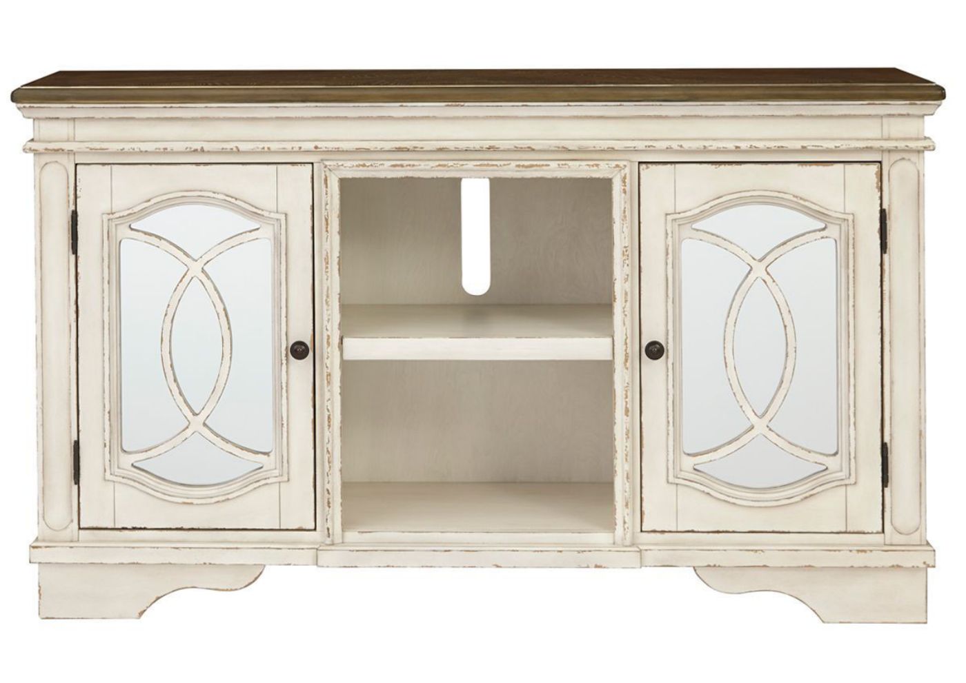 Antique White Realyn 62 Inch TV Stand by Ashley, Showing the Front VIew | Home Furniture Plus Bedding