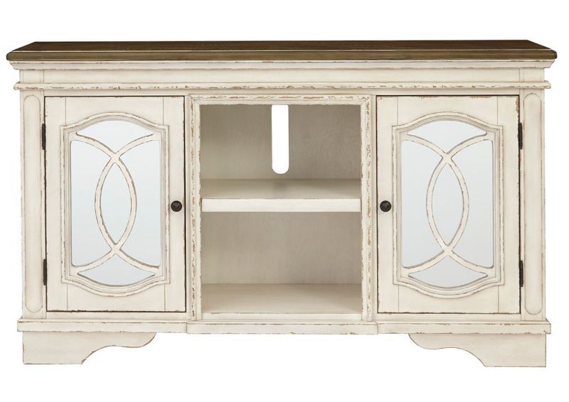 Antique White Realyn 62 Inch TV Stand by Ashley, Showing the Front VIew | Home Furniture Plus Bedding