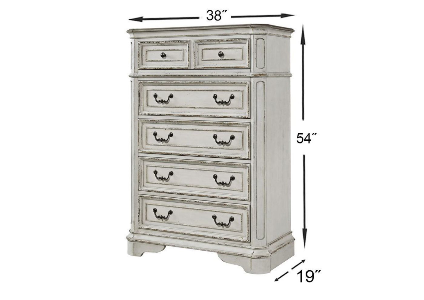 Antique White Magnolia Manor 5 Drawer Chest of Drawers by Liberty Furniture Showing the Dimensions | Home Furniture Plus Bedding