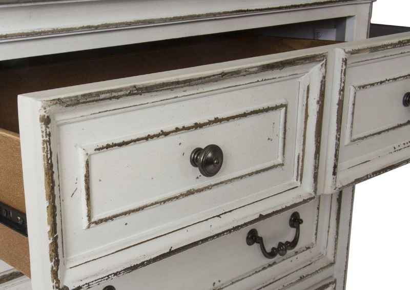 Antique White Magnolia Manor 5 Drawer Chest of Drawers by Liberty Furniture Showing the Drawer Front Detail | Home Furniture Plus Bedding