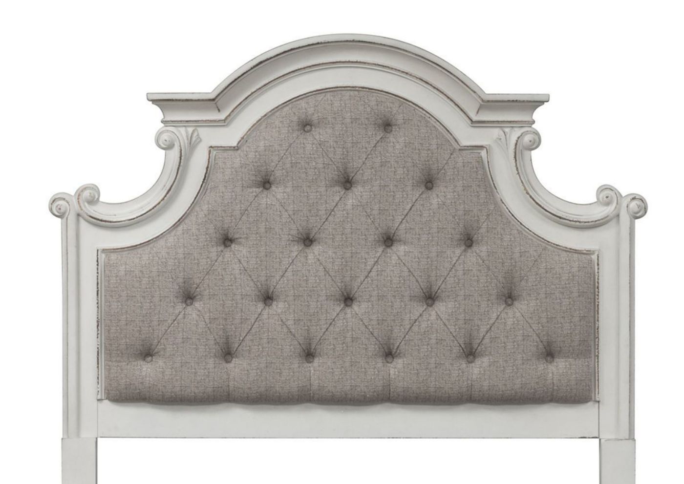 Antique White Magnolia Manor Queen Size Upholstered Bed by Liberty Furniture Showing the Upholstered Headboard | Home Furniture Plus Bedding