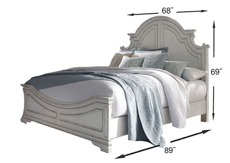 Antique White Magnolia Manor Queen Size Panel Bed by Liberty Furniture Showing the Dimensions | Home Furniture Plus Bedding