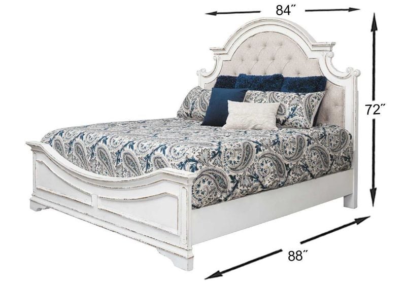 Antique White Magnolia Manor King Size Upholstered Bed by Liberty Furniture Showing the Dimensions | Home Furniture Plus Bedding
