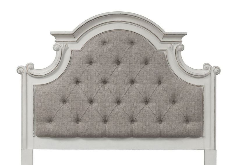 Antique White Magnolia Manor King Size Upholstered Bed by Liberty Furniture Showing the Headboard Front View | Home Furniture Plus Bedding