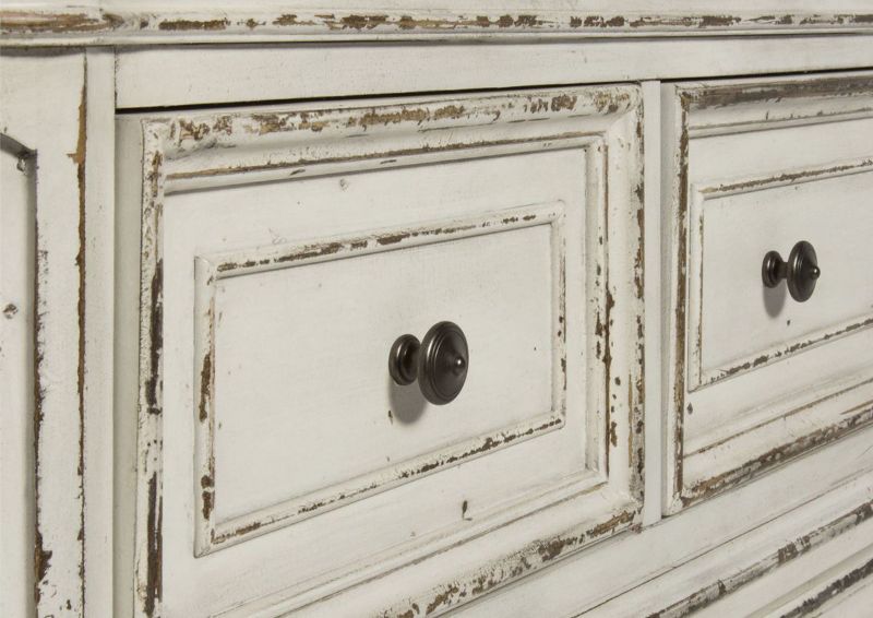 Antique White Magnolia Manor Dresser with Mirror by Liberty Furniture Showing the Drawer Front Details | Home Furniture Plus Bedding